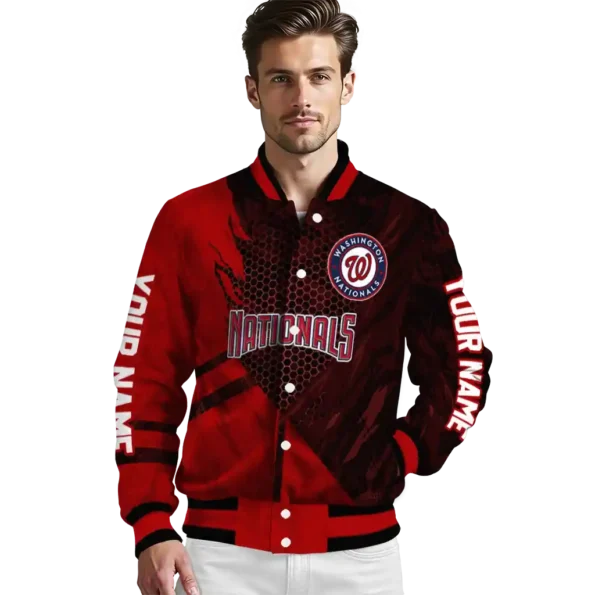 customized washington nationals hexagon mesh red black varsity jacket high quality