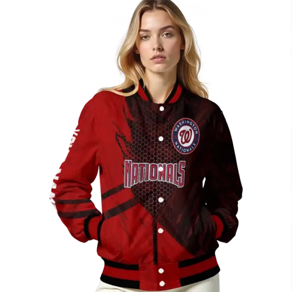 customized washington nationals hexagon mesh red black varsity jacket latest model