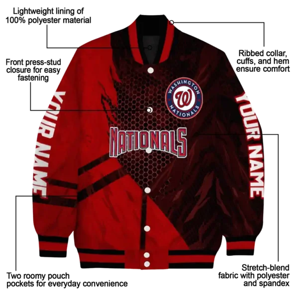 customized washington nationals hexagon mesh red black varsity jacket new arrival