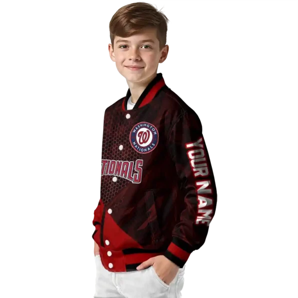 customized washington nationals hexagon mesh red black varsity jacket trendy