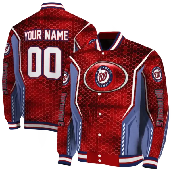 customized washington nationals power plate red varsity jacket fashion forward