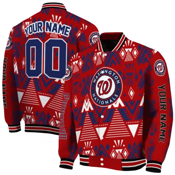 customized washington nationals pyramid shapes red varsity jacket fashion forward 1