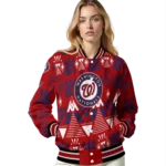 customized washington nationals pyramid shapes red varsity jacket best selling