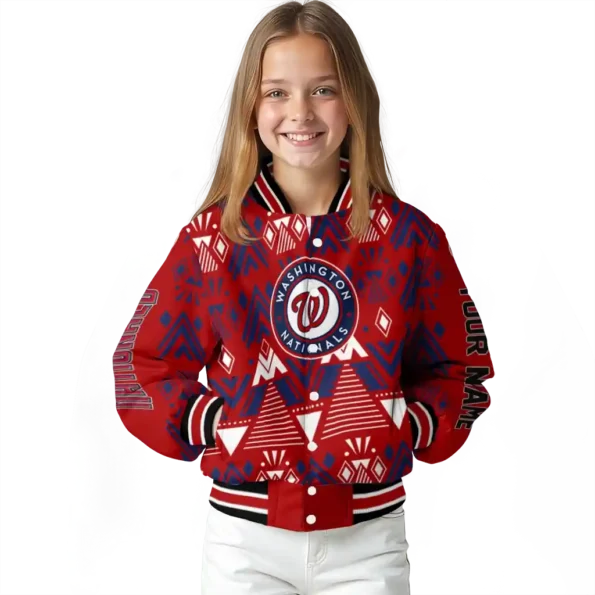 customized washington nationals pyramid shapes red varsity jacket top rated 1