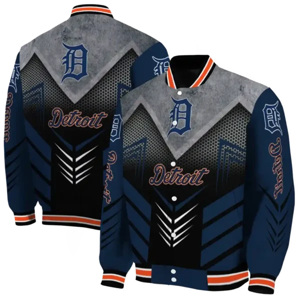 detroit tigers arrow layer navy black varsity jacket fashion forward