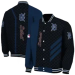 detroit tigers triple side stripes navy black varsity jacket best selling