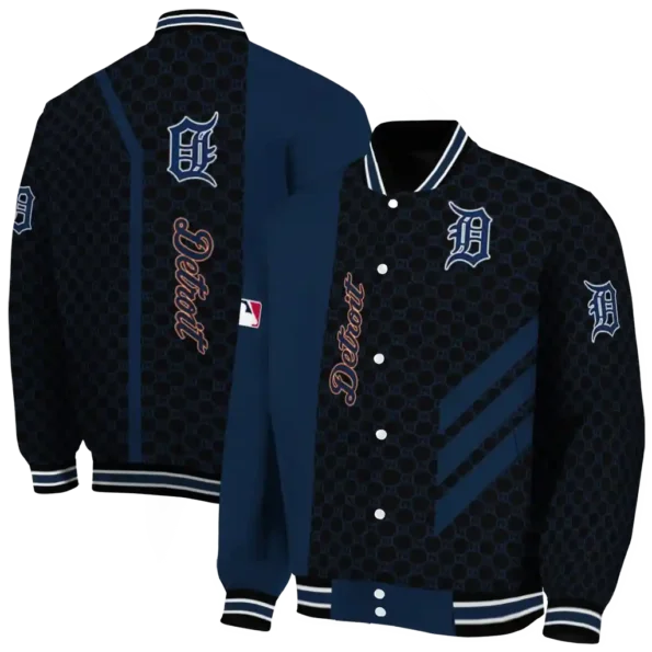 detroit tigers triple side stripes navy black varsity jacket fashion forward
