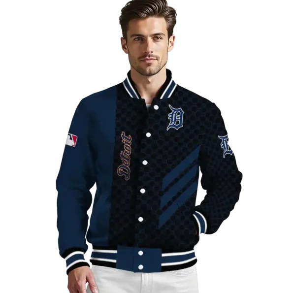 detroit tigers triple side stripes navy black varsity jacket high quality