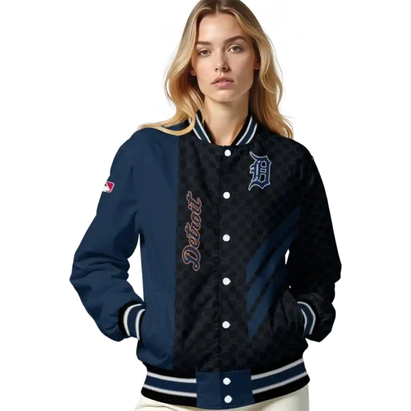 detroit tigers triple side stripes navy black varsity jacket latest model
