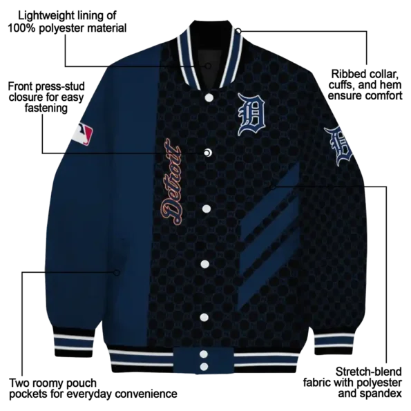 detroit tigers triple side stripes navy black varsity jacket new arrival