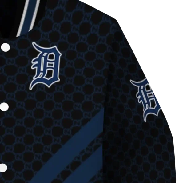 detroit tigers triple side stripes navy black varsity jacket premium grade