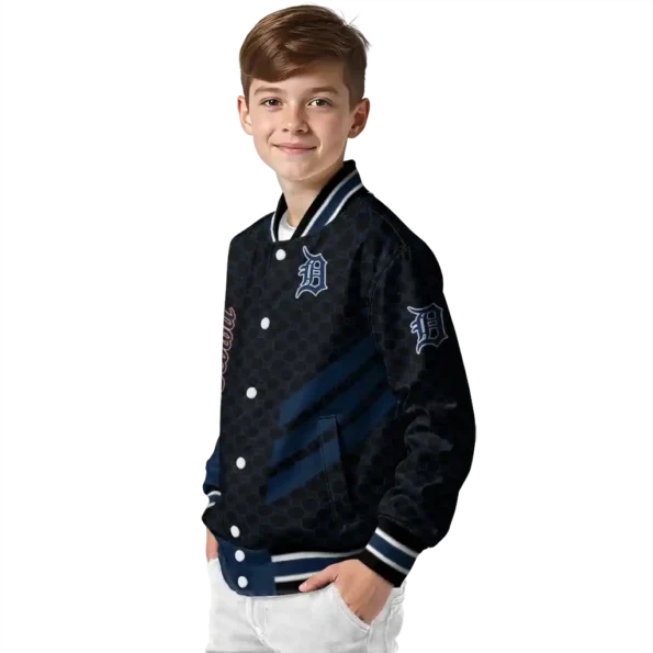 detroit tigers triple side stripes navy black varsity jacket trendy