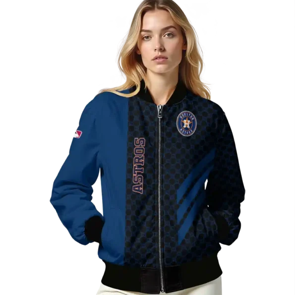 houston astros triple side stripes blue black bomber jacket latest model