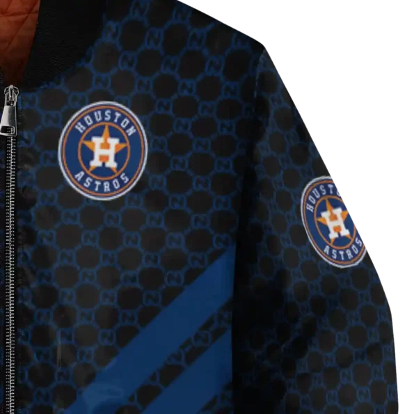 houston astros triple side stripes blue black bomber jacket premium grade