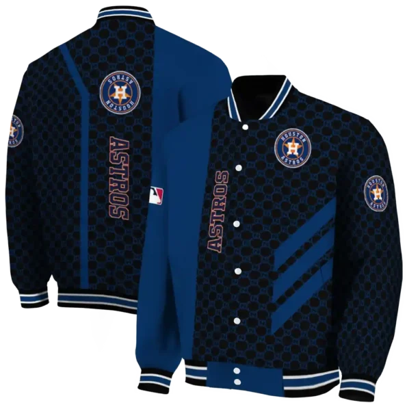 houston astros triple side stripes blue black varsity jacket fashion forward