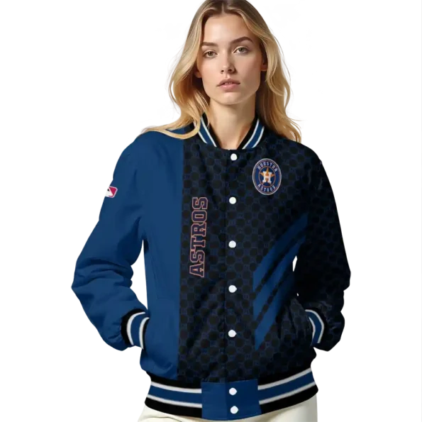 houston astros triple side stripes blue black varsity jacket latest model