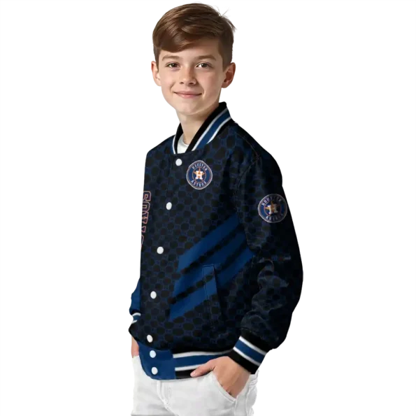 houston astros triple side stripes blue black varsity jacket trendy
