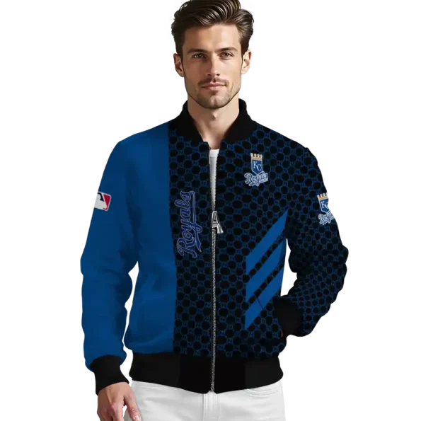 kansas city royals triple side stripes royal blue black bomber jacket high quality