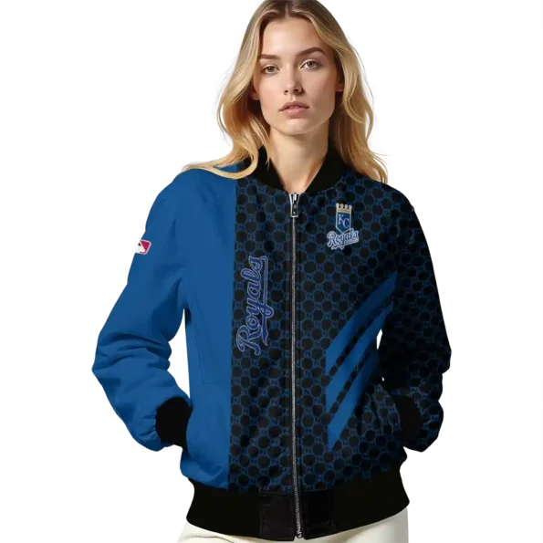 kansas city royals triple side stripes royal blue black bomber jacket latest model