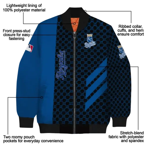 kansas city royals triple side stripes royal blue black bomber jacket new arrival