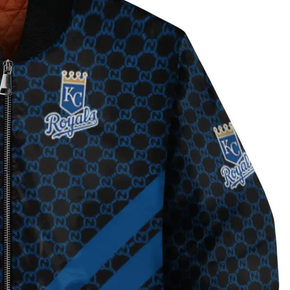 kansas city royals triple side stripes royal blue black bomber jacket premium grade