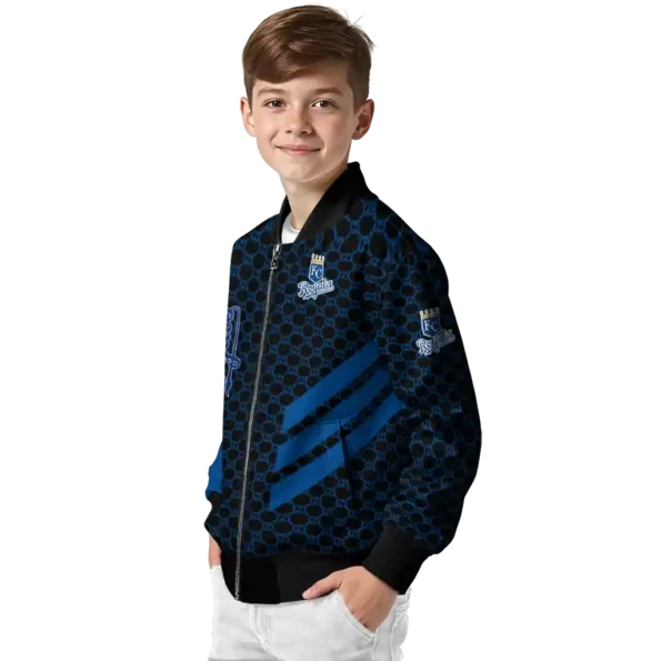 kansas city royals triple side stripes royal blue black bomber jacket trendy