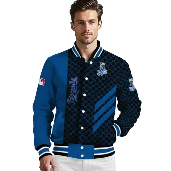 kansas city royals triple side stripes royal blue black varsity jacket high quality
