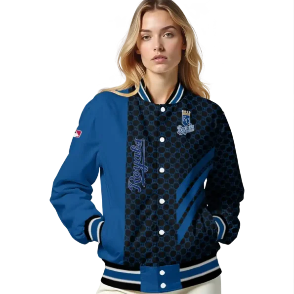 kansas city royals triple side stripes royal blue black varsity jacket latest model