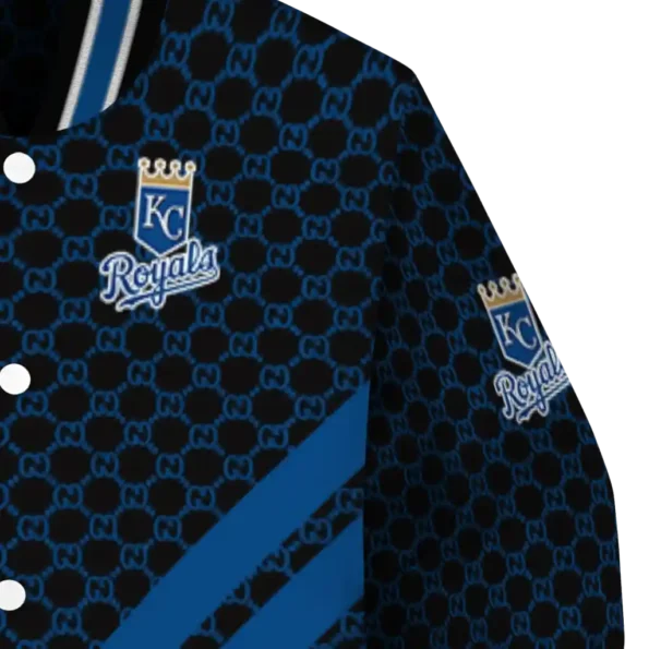kansas city royals triple side stripes royal blue black varsity jacket premium grade