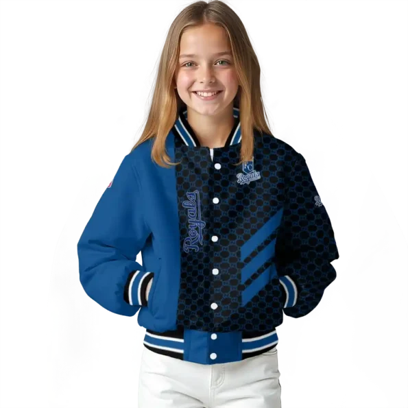kansas city royals triple side stripes royal blue black varsity jacket top rated