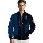 los angeles angels triple side stripes blue black bomber jacket best selling