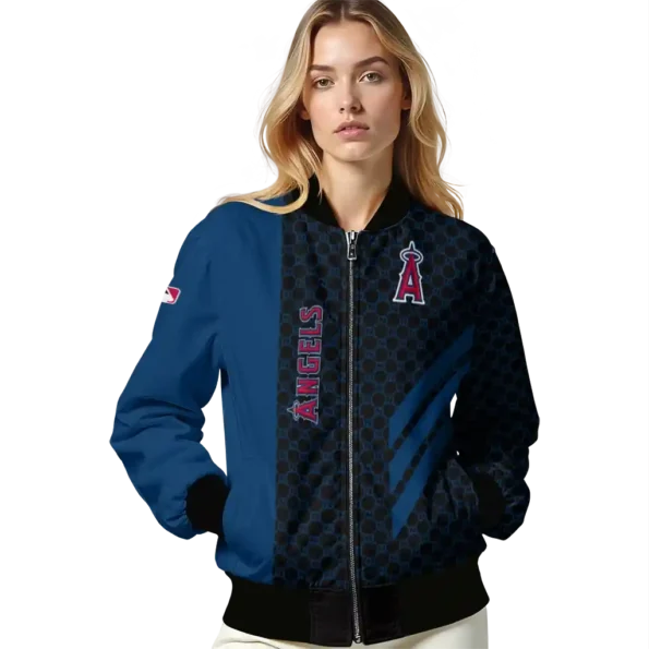 los angeles angels triple side stripes blue black bomber jacket latest model