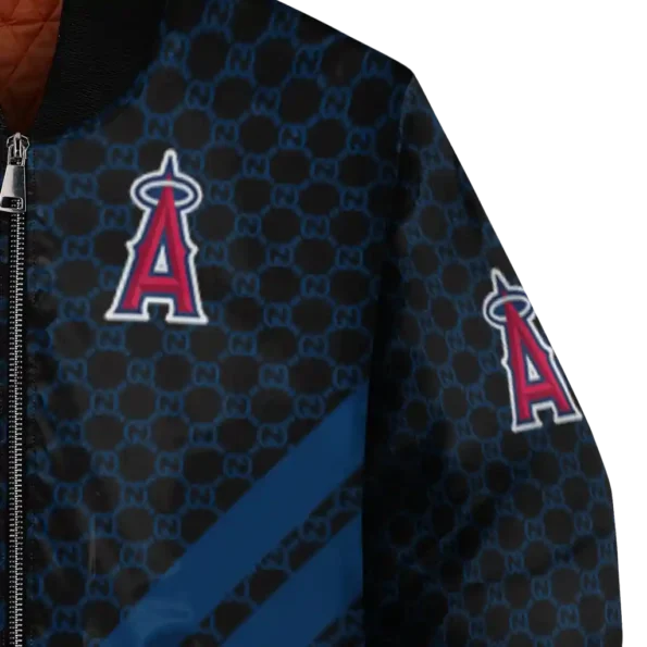 los angeles angels triple side stripes blue black bomber jacket premium grade