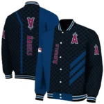los angeles angels triple side stripes blue black varsity jacket best selling