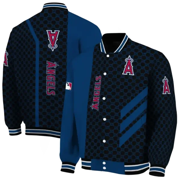 los angeles angels triple side stripes blue black varsity jacket fashion forward