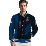 los angeles angels triple side stripes blue black varsity jacket best selling