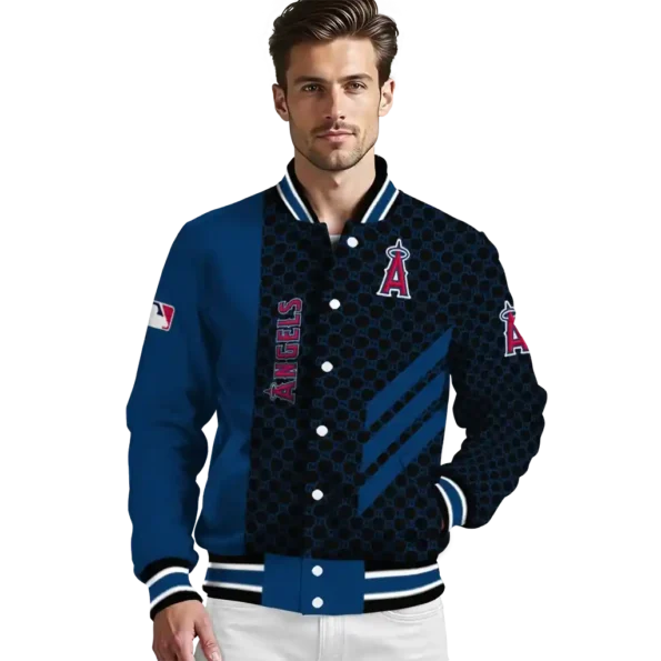 los angeles angels triple side stripes blue black varsity jacket high quality