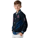 los angeles angels triple side stripes blue black varsity jacket best selling