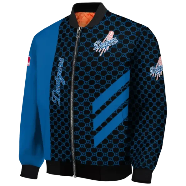 los angeles dodgers triple side stripes blue black bomber jacket best selling