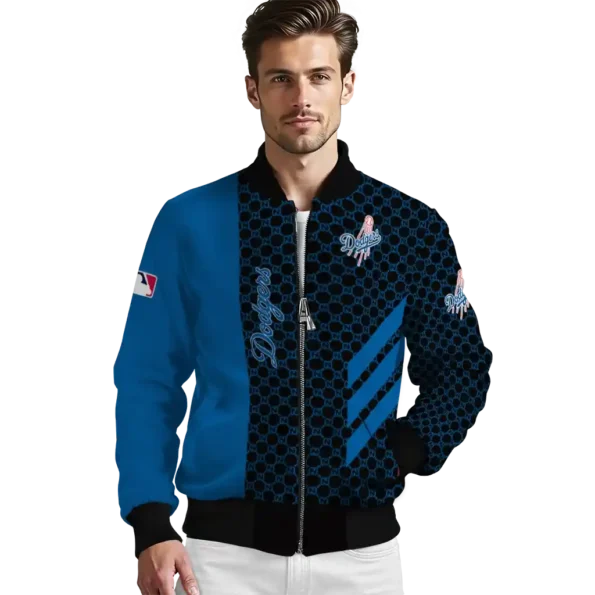los angeles dodgers triple side stripes blue black bomber jacket high quality