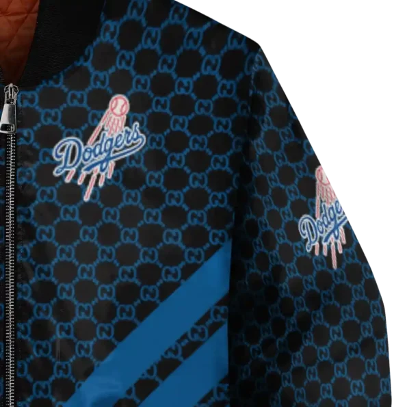 los angeles dodgers triple side stripes blue black bomber jacket premium grade