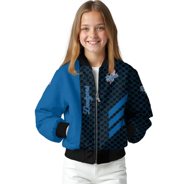 los angeles dodgers triple side stripes blue black bomber jacket top rated
