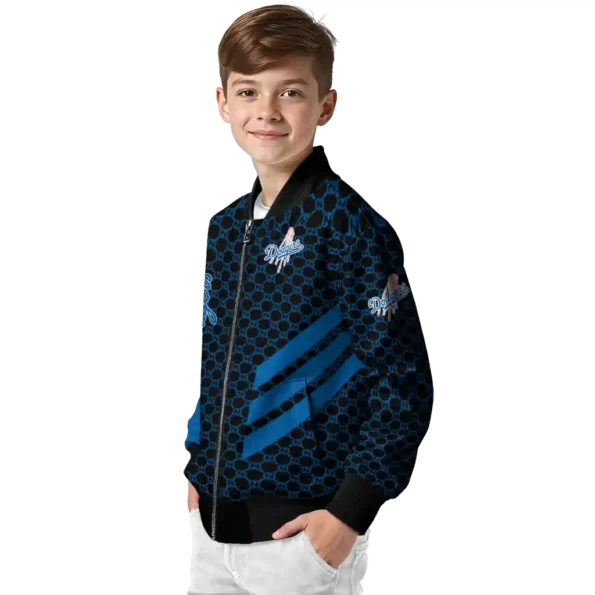 los angeles dodgers triple side stripes blue black bomber jacket trendy