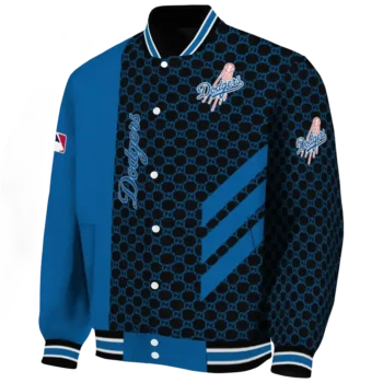 los angeles dodgers triple side stripes blue black varsity jacket best selling