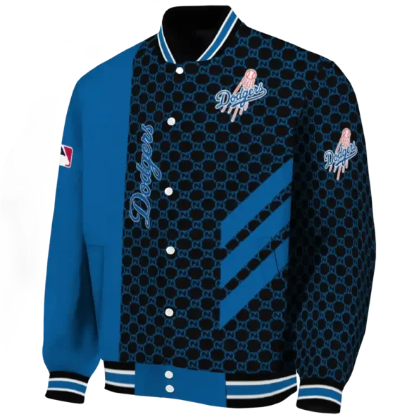 los angeles dodgers triple side stripes blue black varsity jacket best selling