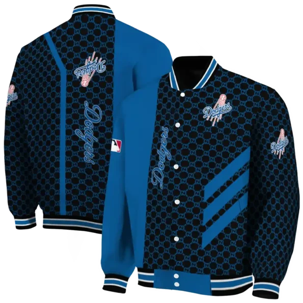 los angeles dodgers triple side stripes blue black varsity jacket fashion forward