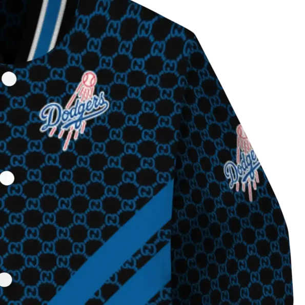los angeles dodgers triple side stripes blue black varsity jacket premium grade