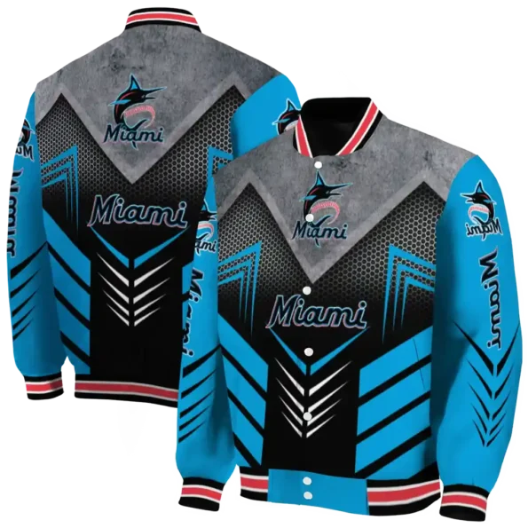 miami marlins arrow layer blue black varsity jacket fashion forward
