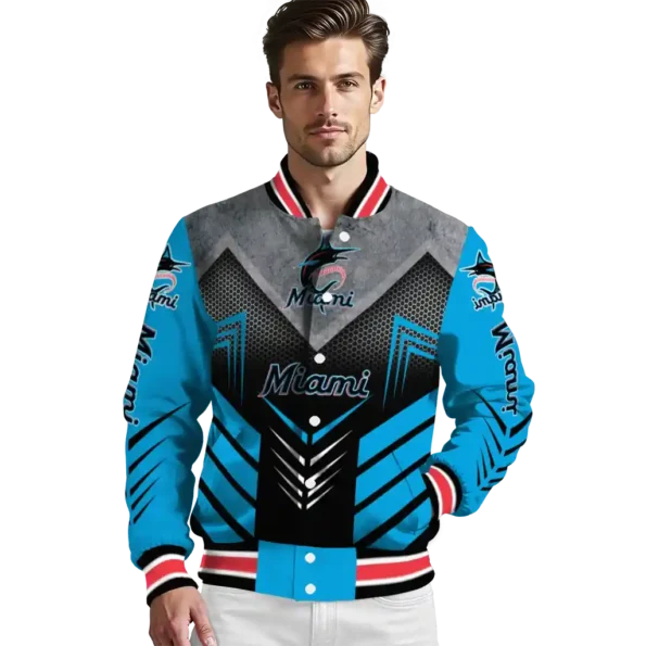miami marlins arrow layer blue black varsity jacket high quality
