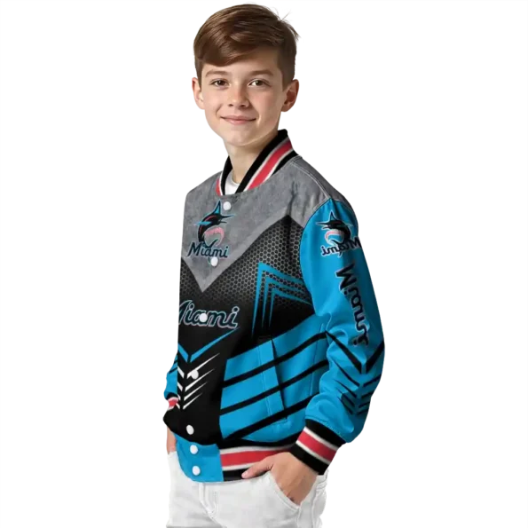 miami marlins arrow layer blue black varsity jacket trendy